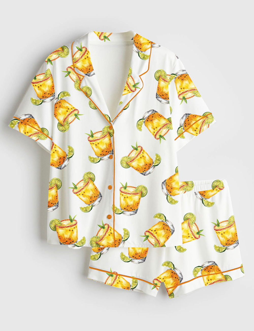Womenâ€™s Watercolor Passion Fruit Margarita Alcohol Drink Short Sleeve Satin Pajama Set
