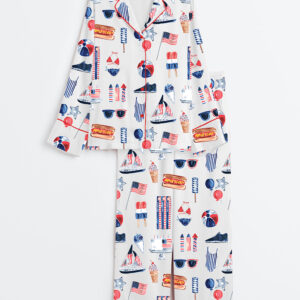 Womenâ€™s Watercolor Patriotic 4th Of July Long Sleeve Satin Pajama Set