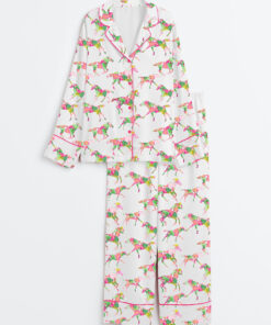 Women's Watercolor Rose Derby Day Western Long Sleeve Satin Pajama Set