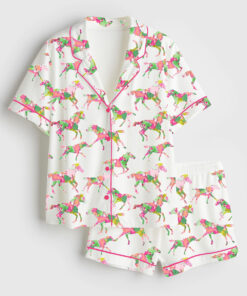 Women's Watercolor Rose Derby Day Western Short Sleeve Satin Pajama Set