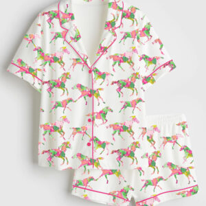 Womenâ€™s Watercolor Rose Derby Day Western Short Sleeve Satin Pajama Set