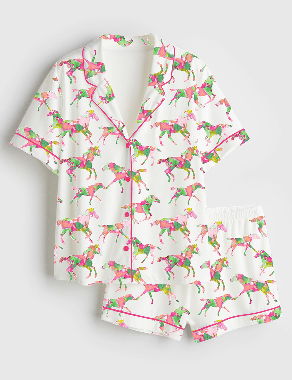 Womenâ€™s Watercolor Rose Derby Day Western Short Sleeve Satin Pajama Set