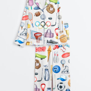 Women's Watercolor Sports Basketball Football Golf Long Sleeve Satin Pajama Set