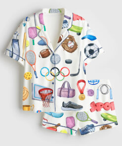 Women's Watercolor Sports Basketball Football Golf Short Sleeve Satin Pajama Set