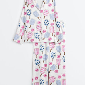 Women's Watercolor Stripes Pink And Blue Pickleball Paddle And Ball Long Sleeve Satin Pajama Set