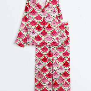 Womenâ€™s Watermelon Mermaid Long Sleeve Satin Pajama Set