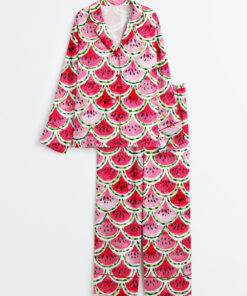 Women's Watermelon Mermaid Long Sleeve Satin Pajamas Set