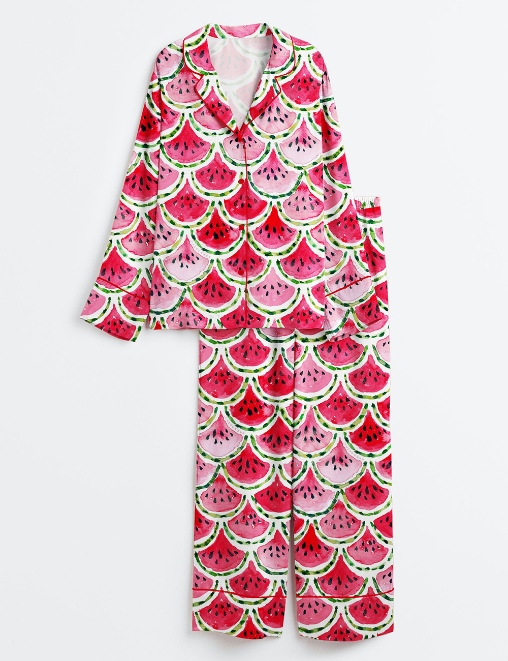 Women's Watermelon Mermaid Long Sleeve Satin Pajamas Set