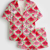 Women's Watermelon Mermaid Short Sleeve Satin Pajama Set
