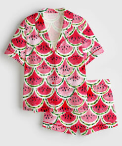 Women's Watermelon Mermaid Short Sleeve Satin Pajama Set