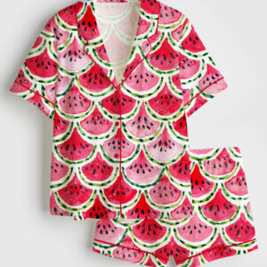 Women's Watermelon Mermaid Short Sleeve Satin Pajama Set