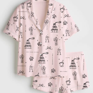 Women's Wedding Bridal And Champagne Short Sleeve Satin Pajama Set