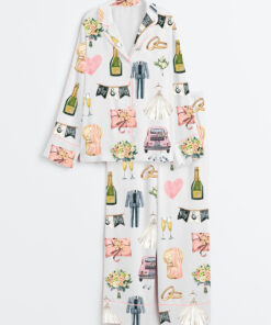 Women's Wedding Day Anniversary Long Sleeve Satin Pajama Set