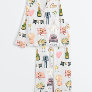 Womenâ€™s Wedding Day Anniversary Long Sleeve Satin Pajama Set