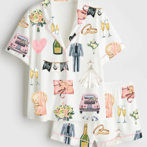 Women's Wedding Day Anniversary Short Sleeve Satin Pajama Set