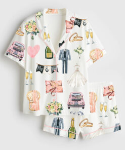 Women's Wedding Day Anniversary Short Sleeve Satin Pajama Set