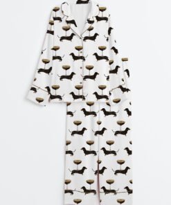 Women's Weenies And Espresso Martinis Bachelorette Daschund Weiner Dog Weekend Hen Party Long Sleeve Satin Pajamas Set