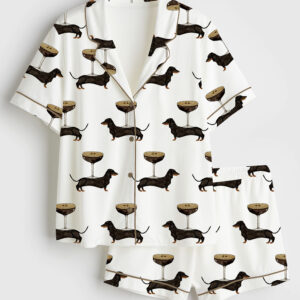 Women's Weenies And Espresso Martinis Bachelorette Daschund Weiner Dog Weekend Hen Party Short Sleeve Satin Pajama Set