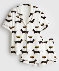 Women's Weenies And Espresso Martinis Bachelorette Daschund Weiner Dog Weekend Hen Party Short Sleeve Satin Pajama Set