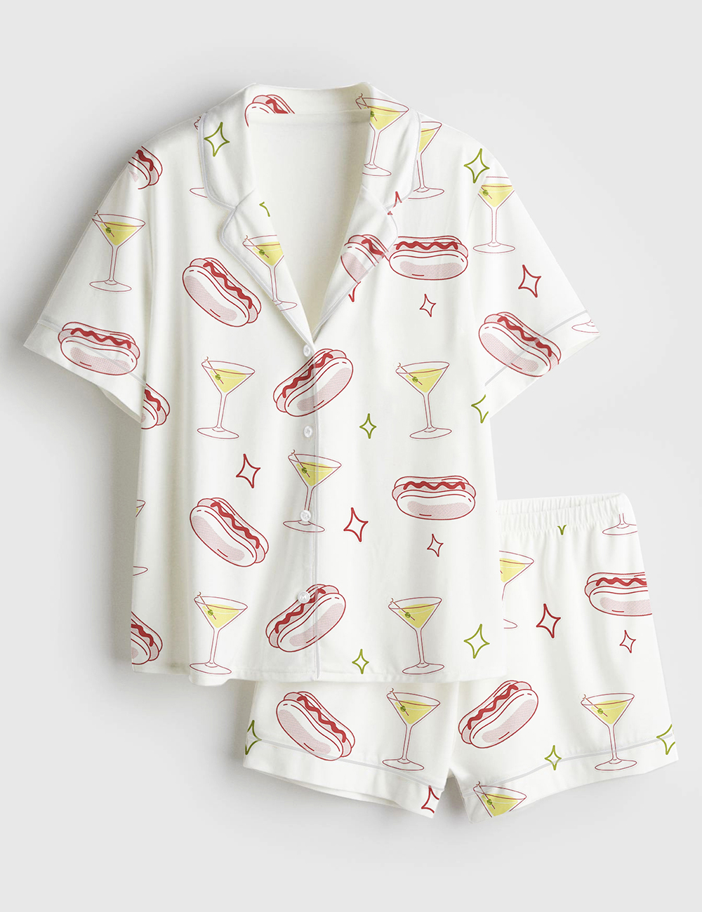 Womenâ€™s Weenies And Tinis Bachelorette Hot Dogs And Martinis Print Short Sleeve Satin Pajama Set