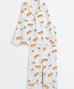Women's Weenies And Tinis Hot Dogs Martinis Bachelorette Weekend  Long Sleeve Satin Pajama Set
