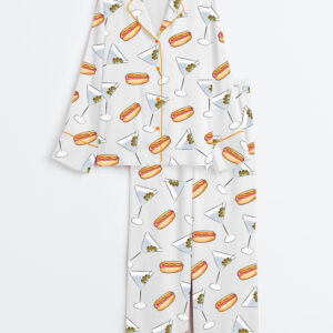 Womenâ€™s Weenies And Tinis Hot Dogs Martinis Bachelorette Weekend  Long Sleeve Satin Pajama Set