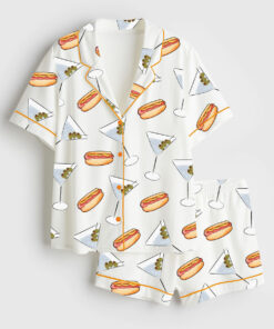 Women's Weenies And Tinis Hot Dogs Martinis Bachelorette Weekend Short Sleeve Satin Pajama Set