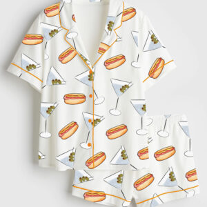 Womenâ€™s Weenies And Tinis Hot Dogs Martinis Bachelorette Weekend Short Sleeve Satin Pajama Set