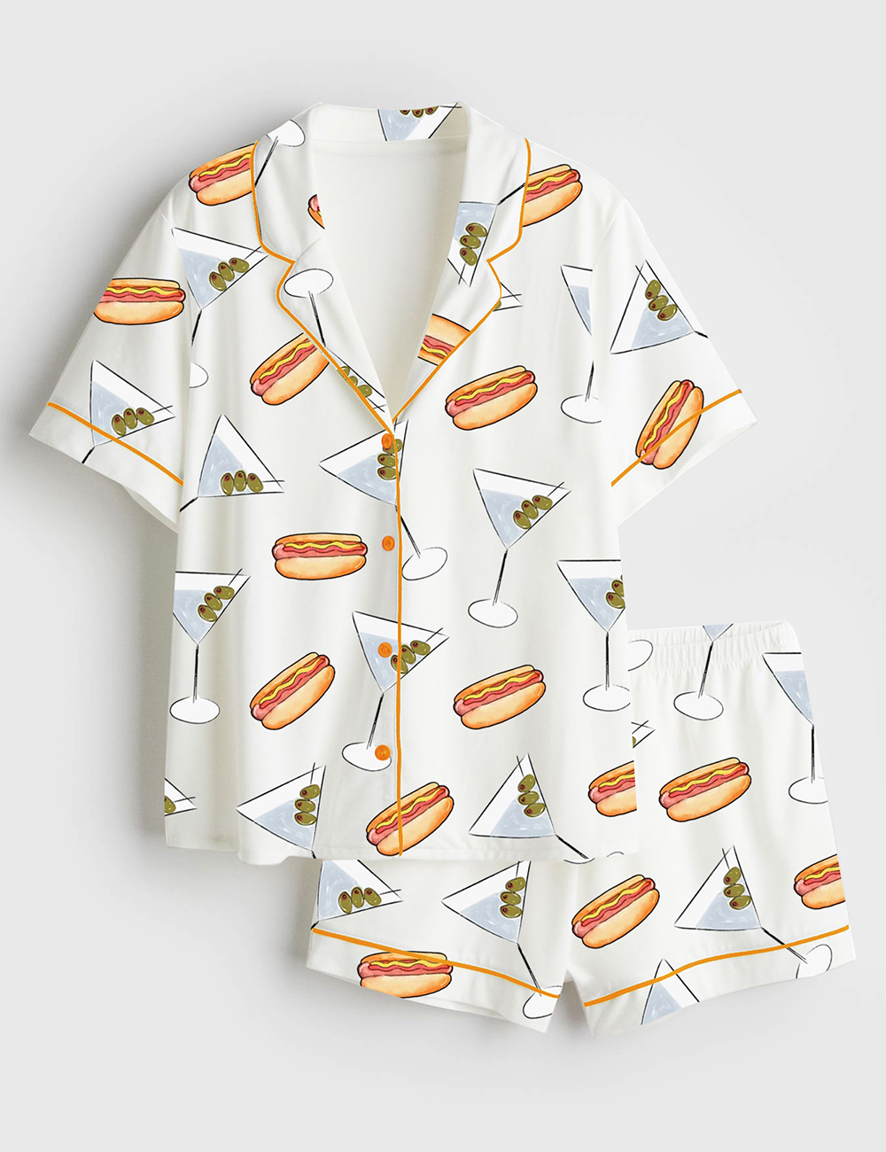 Womenâ€™s Weenies And Tinis Hot Dogs Martinis Bachelorette Weekend Short Sleeve Satin Pajama Set