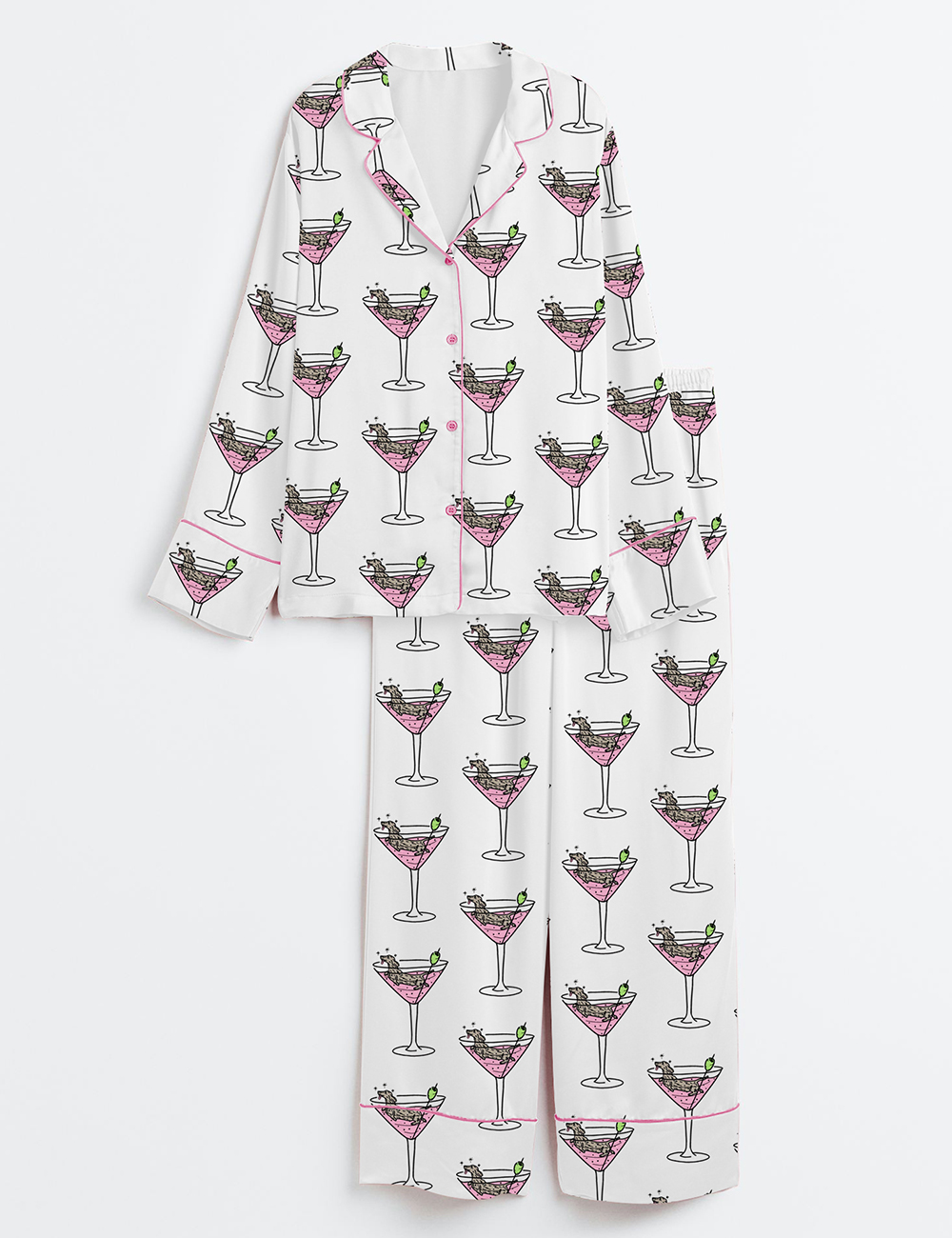 Womenâ€™s Weenies Martinis Dachshund Long Sleeve Satin Pajama Set