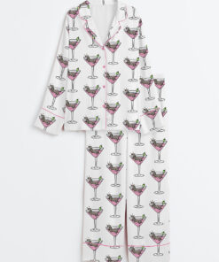 Women's Weenies Martinis Dachshund Long Sleeve Satin Pajamas Set