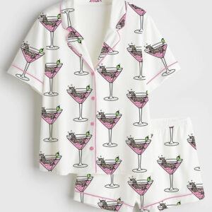 Womenâ€™s Weenies Martinis Dachshund Short Sleeve Satin Pajama Set