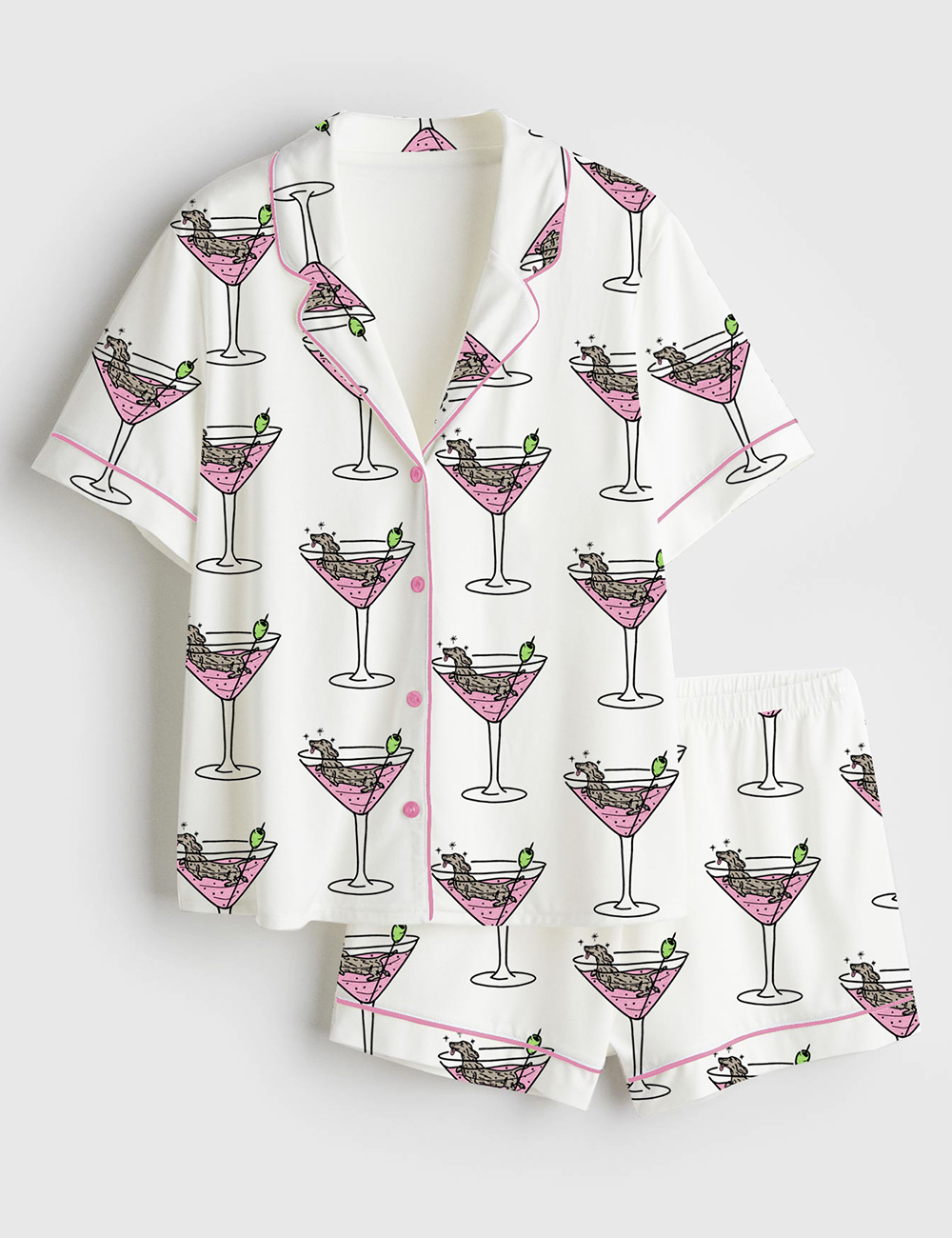 Womenâ€™s Weenies Martinis Dachshund Short Sleeve Satin Pajama Set