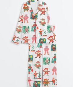 Women's Western Christmas Santa Long Sleeve Satin Pajama Set