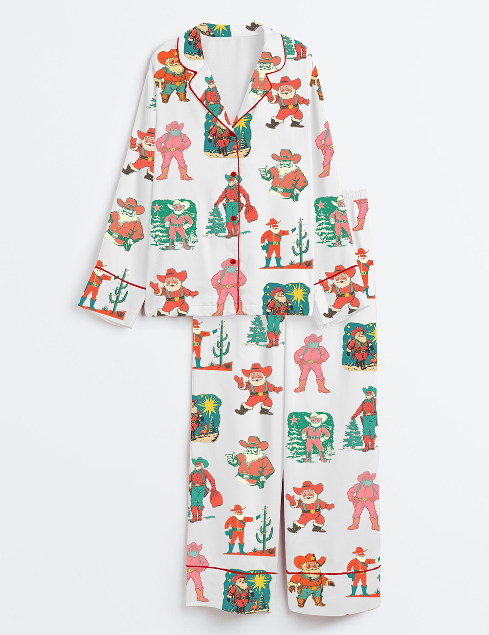 Womenâ€™s Western Christmas Santa Long Sleeve Satin Pajama Set