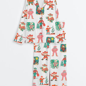 Women's Western Christmas Santa Long Sleeve Satin Pajama Set