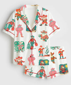 Women's Western Christmas Santa Short Sleeve Satin Pajama Set