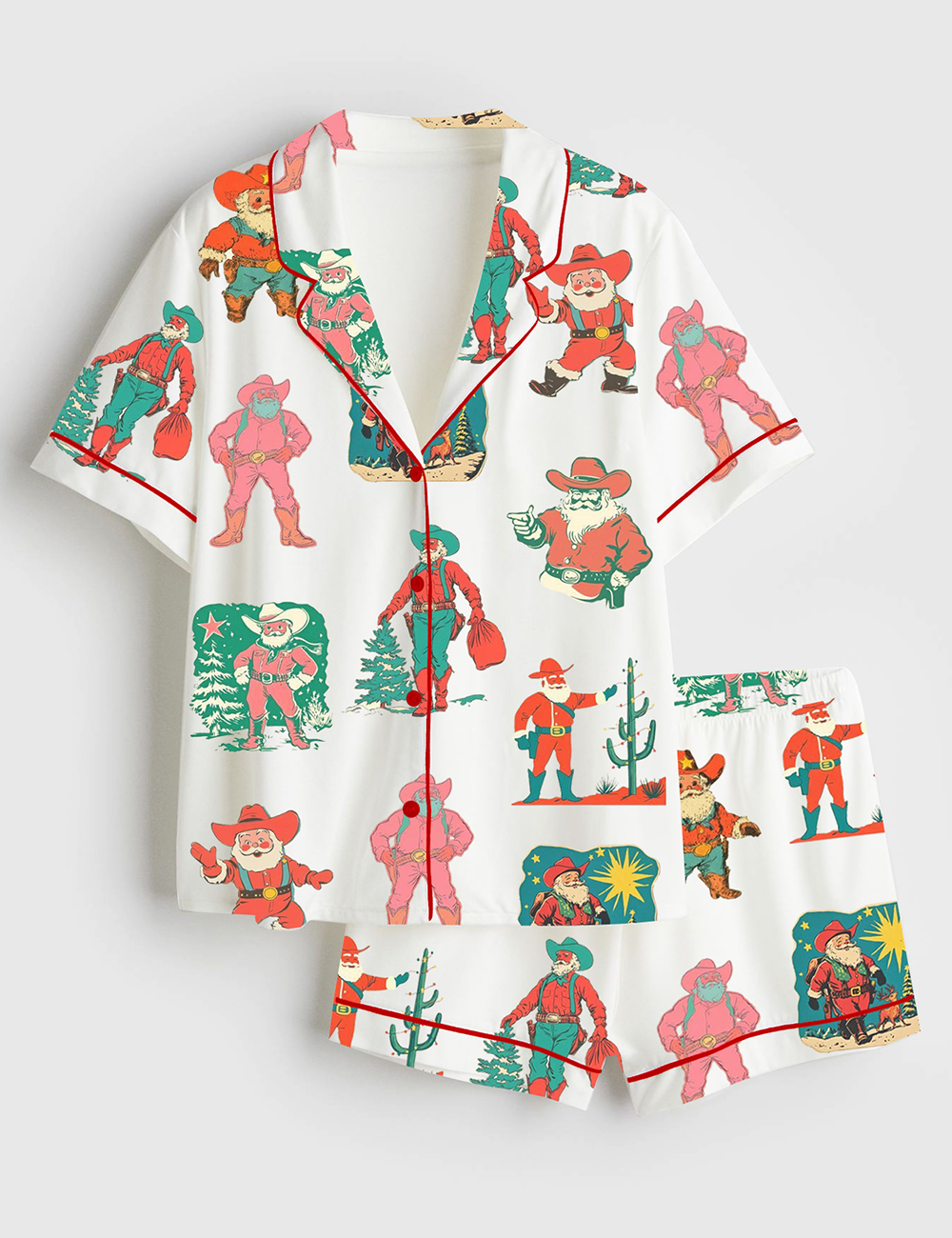 Womenâ€™s Western Christmas Santa Short Sleeve Satin Pajama Set