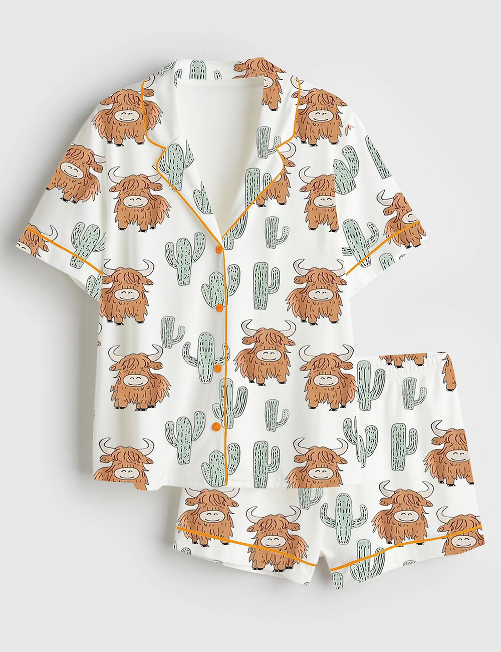 Womenâ€™s Western Cow Cactus Short Sleeve Satin Pajama Set