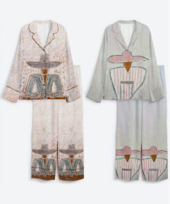 Women's Western Cowboy Abstract Man And Woman Art Modern Abstract Couple Portrait Art Long Sleeve Satin Pajama Set