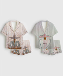 Women's Western Cowboy Abstract Man And Woman Art Modern Abstract Couple Portrait Art Short Sleeve Satin Pajama Set
