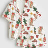 Women's Western Cowboy Boots Hat Cactus Christmas Short Sleeve Satin Pajama Set