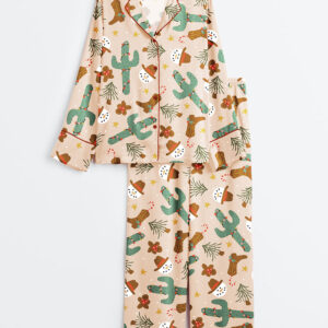 Women's Western Cowboy Boots Long Sleeve Satin Pajama Set