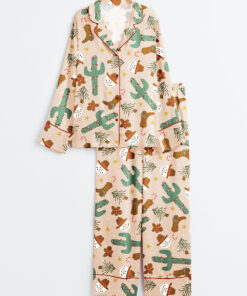 Women's Western Cowboy Boots Long Sleeve Satin Pajama Set