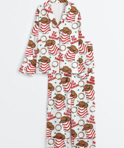 Women's Western Cowboy Christmas Cake Long Sleeve Satin Pajama Set