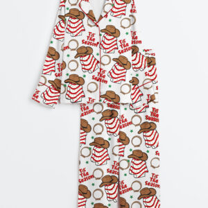 Womenâ€™s Western Cowboy Christmas Cake Long Sleeve Satin Pajama Set