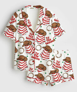 Women's Western Cowboy Christmas Cake Short Sleeve Satin Pajama Set