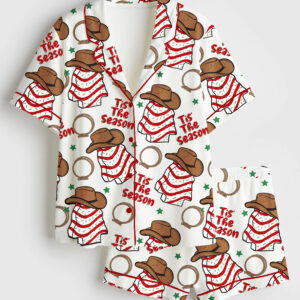 Women's Western Cowboy Christmas Cake Short Sleeve Satin Pajama Set