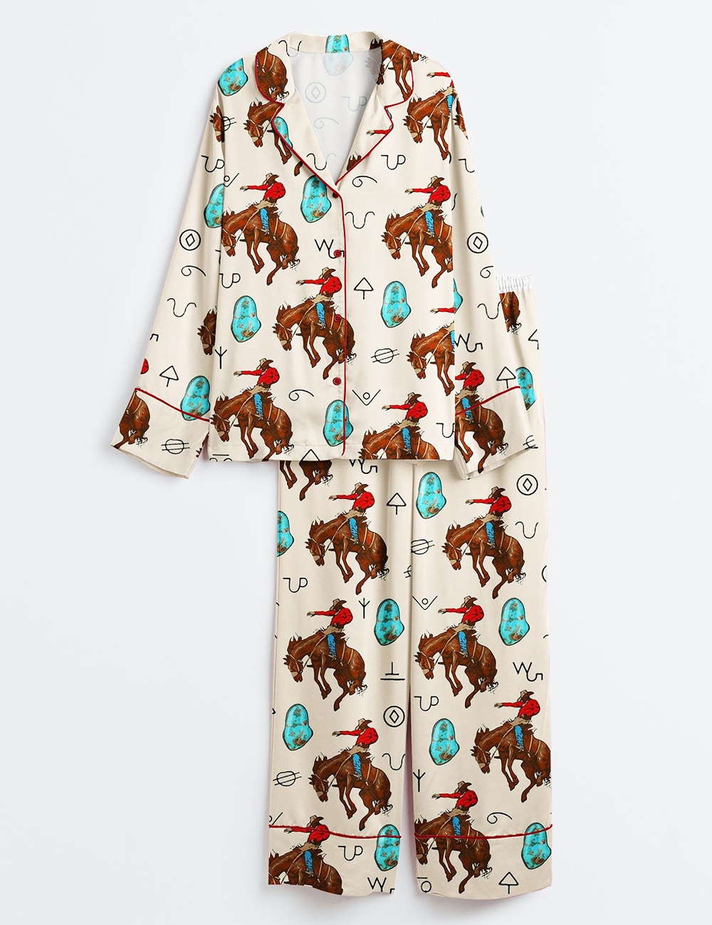 Womenâ€™s Western Cowboy Cowgirl Horse Riding Long Sleeve Satin Pajama Set