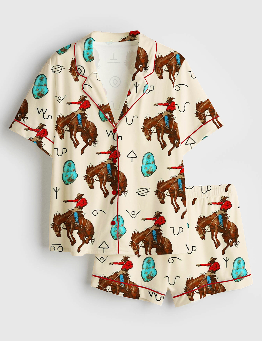 Womenâ€™s Western Cowboy Cowgirl Horse Riding Short Sleeve Satin Pajama Set